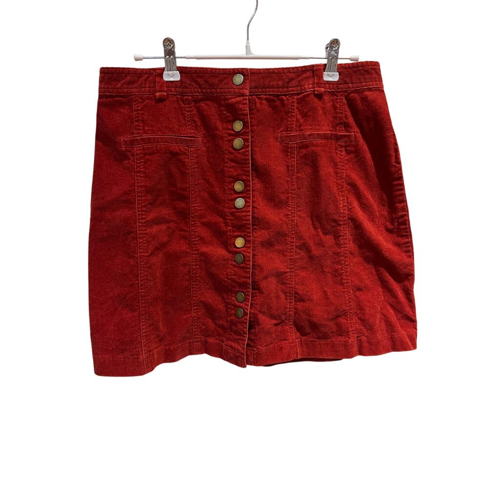 Very J Red Corduroy Mini Skirt Size Large Button Front A-Line Burgundy Maroon L